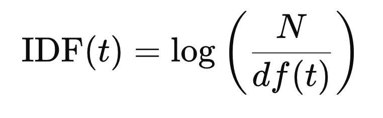 Mathematical formula for Inverse Document Frequency (IDF)